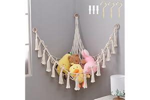 UBRAVE Toy Hammock with Hooks, Toy Hammock for Stuffed Animals, Large Mesh Net Keep Baby Childs Bedroom Nursery Tidy Wall Sling Toy Organizer, Teddy Hammock for Teddies Corner Hanging for Kid Room