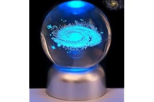 Luteney Sfera di cristallo per galassia, 7 cm, con base a LED colorata, decorazione per bambini, luci notturne con LED
