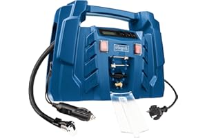 ‎SCHEPPACH Scheppach Kompressor Airforce 5 mit digitaler Anzeige | 12V / 230V Anschluss für KFZ/Auto | tragbarer Kofferkompressor | 8bar Arbeitsdruck | 150W | Ansaugleistung 36,5 l/min | inkl. Zubehör