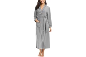 Sykooria Womens Lightweight Cotton Knit V Neck Long Kimono Robes Bathrobe Soft Sleepwear Loungewear Pocket Dressing Gown for Women
