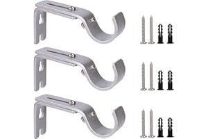 QH-SHOP Staffa Regolabile da Parete per Tenda Rod, 3Pcs Staffa per Binario di Tende in Metallo con Viti, Fissaggio per Asta da Tenda Casa Ufficio et Camera da Letto, Argento