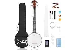 Mulucky B806 - Banjo Mini de 5 cuerdas, 66 cm, cuerpo cerrado, parte trasera sólida, kit para principiantes con bolsa de concierto, púas, correa de cuerdas