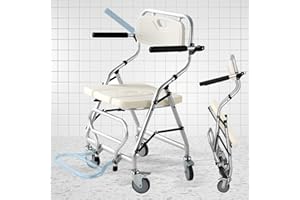 VFDZ Sedile per Doccia Anziani con Ruote, Sedia da Doccia per Disabili Pieghevole, Sedia da Bagno per Disabili con Schienale e Braccioli Installazione Senza Attrezzi, Carico 120 kg (A)