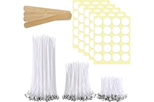 ASLANKA Candle Wicks, 150 pcs Pre Waxed Wicks with 2 pcs Wick Centering Devices and 100 pcs Candle Wick Stickers for DIY Candles Craft Tools Candle Making Kit (55 mm, 100 mm and 150 mm)