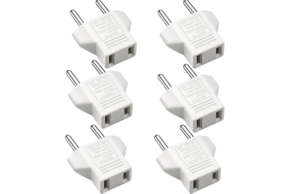 VGUARD [Pack of 6] Travel Plug Adapter USA to France/Europe, White | 2 stift, Kina/amerikansk till Frankrike/Tyskland/Spanien, praktisk och kompakt universell adapter