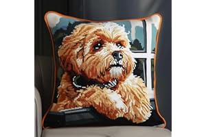 RKFLGEW DIY knüpfen set erwachsene Cartoon-Hund knüpfkissen set Süße Tiere DIY Wurfkissenbezug，Sofakissenbezug mit bedruckter Leinwand für Anfänger und Erwachsene mit vorgedrucktem Muster 43x43cm