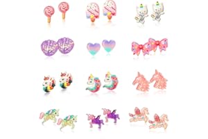 HIFOT 12 Paia Orecchini Clip per Razazza, Carini Unicorno Orecchini senza buco design Principessa Giocare a Orecchini Set Gioielli Vestire Accessori per Bambini