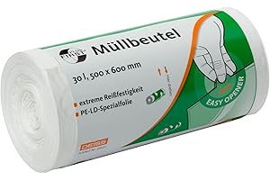 Deiss First 36021 - Bolsas de basura (50 unidades, 500 x 600 mm, 30 L), color blanco