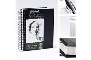 M MERCEO Premium Sketchbook DIN A5-100 Seiten, 200 g/m² Papier - Skizzenbuch perfekt für Künstler & Designer oder Kinder - Ideal für Skizzen, Zeichnungen & Notizen - Robustes Hardcover mit Ringbuchbindung