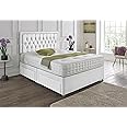 SANA SLEEP Designer Damask Memory Foam Divan Bed Set With Mattress, 2 Drawers (Same Side) and Headboard 4FT6 Double - Damask White