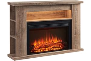 FLAMME 51" Lipson Electric Fireplace Suite Rustic Light Oak Colour with Storage Shelves Includes 2000w Heater with Glass Fronted Flame Effect, Remote Control