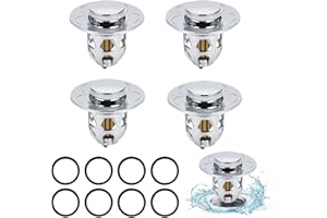 AXIJOBS 4 sztuki korków odpływowych do umywalki, rdzeń typu push, zatyczki do umywalki, uniwersalne sitko do odpływu pop-up, sitko odpływowe z sitkiem zapobiegającym zapychaniu się do zestawu odpływowego,