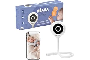 BÉABA, Ecoute Bébé Vidéo, Babyphone Zen Connect, Caméra Full HD 1080p, Talkie-Walkie, Longue Portée, Connexion Mobile et Wifi, Berceuses, Tige flexible