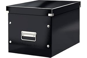 Leitz, Boîte de rangement Click & Store, Format cube L (36 x 32 x 31 cm), pour l'organisation des objets de la maison et du bureau, Montage bouton pression, En carton recyclé à 80%, Noir, 61080095