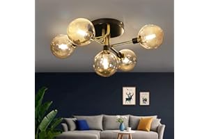 ‎ZMH ZMH Kronleuchter Glaskugel Deckenlampe Wohnizimmer - Deckenleuchte Schlafzimmer Vintage Wohnzimmerlampe G9 Retro Schalfzimmerlampe Esszimmer 5 Flammig für Arbeitszimmer Büro Küche (ohne Leuchtmittel)