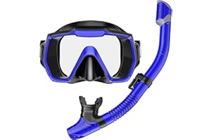 HONLANOR Snorkel Set Adults Snorkeling Gear Anti-Leak and Anti-Fog Tempered Glass Lens Panoramic View Swim Mask Dry Top Snorkel Kit for Snorkeling Scuba Diving Swimming Travel with Carry Bag