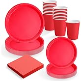 MAXI PRODUCTS - Disposable Party Tableware Set 20 People Red - 114 Pieces - Paper Cups 270 cc + Paper Plates &Oslash;17 and &Oslash;20.2 cm