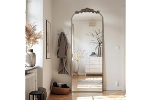 LUNAMIRROR Filigree Floor Mirror Full Length 146x44cm Freestanding with Vintage Ornate Carved Applique Wall Mountable Full Body Mirror for Living Room Bedroom Hallway Entrance, Bronze