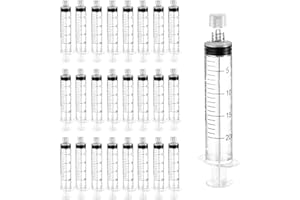 JIBENGAO 25 Stück 20ml Spritzen, Einzeln Verpackt, PlastikSpritze Ohne Nadel, Luer Lock Spritze für Wissenschaftlich Labore, Tierfütterung, Measuring Liquids und Feine Dosierungen, Messspritze, Weiß