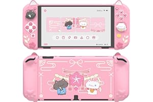 playvital Cover Dockable per Nintendo Switch OLED, Custodia Grip Silicone per Joycon &Copertura Console Protettiva Rigida &Supporto Regolabile &Copri Analogici Carini, Gattino di Fiori-Rosa