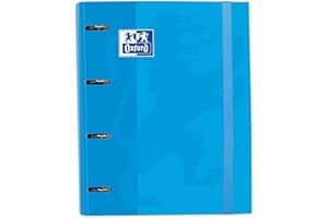 Oxford School - Archivador 4 anillas con recambio y goma, Tapa Extradura A4+ con Recambio 100 Hojas, Cuadrícula 5x5, Color Turquesa