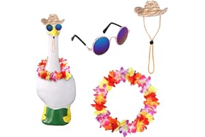 BOXOB Porch Goose Outfit, Summer Porch Goose Clothes with Cute Sunglasses Adjustable Hat Hawaiian Garland Colorful Costume for Garden Retro Pet Cosplay Party Patio Yard