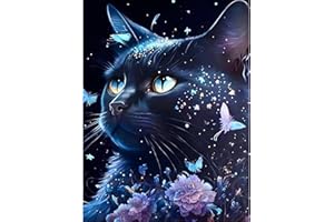 DPHERO 5D DIY Gatto Nero Diamond Painting DIY Animale Ricamo Diamante Pittura Kit Completo, Fiori Pittura Diamante Artigianato Strass Punto Croce Pittura Per Adulti Bambini 30x40 cm