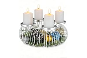 Romadedi Corona dell'Avvento, moderna in metallo, per l'Avvento, in argento, per 4 candele dell'Avvento, decorazione natalizia, ghirlanda dell'Avvento, decorazione per candele, tavolo, decorazione