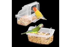 OTKARXUS Comedero de jaula para pájaros, 2 cuencos de plástico para pájaros, cuencos colgantes para loros, agua, alimentos, accesorios para pájaros pequeños, loros, cacatúas, periquitos, palomas, canarios