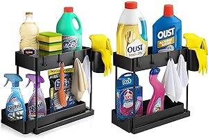 FRALECOPLUS ECOPLUS 2X Organizer Sottolavello Salvaspazio Sottolavabo, Organizzatore Cucina e Bagno, Scaffale Sottolavello (40x22x32 cm) con Portaoggetti, Struttura Resistente, Perfetto per Lavandino e Lavello