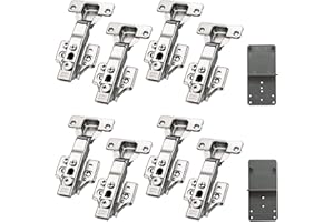 LOOTICH 95 Grado 3-Way Totalmente Solapado 35mm Soft Close Bisagras de Clip-on con Amortiguación Bisagra con Suave Cierre Automatic para Puerta de Mueble Armario de Cocina 8 Piezas