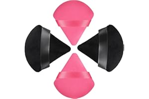 HEYMKGO Houpette Maquillage, 4 Pièces Houppettes à Poudre Houpette Maquillage Triangle, Powder Puff Tampon à Poudre en Velours avec Sangle pour Eponges de Visage Éponge de Beauté pour Filles Femmes