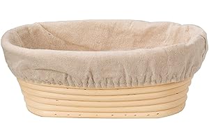 MEETOZ Banneton Brotform - Cesta ovalada de ratán hecha a mano con forro de lino (21 x 14 x 8 cm)
