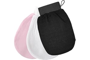GUIGA Guanti lavaggio esfoliante 3Pcs, Scrub bagno/doccia, Guanto mani esfoliazione corpo, Scrub bellezza/Loofah, Peli incarniti/Rimozione pelle morta (Nero&Rosa&Bianco)