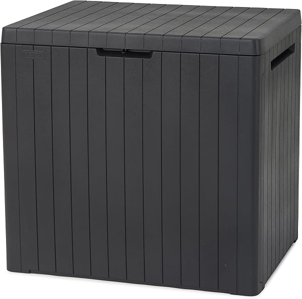 Keter City 113L Outdoor 96% recycled Small Balcony Garden Furniture Storage Box Grey Wood Panel Effect | Fade Free | All Weather Resistant | Safe and Secure | Zero Maintenance | 2 year Warranty - 1