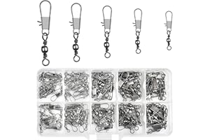 Yasmous 100 Pcs Fishing Swivel Snaps Kit Fishing Barrel Swivel Safety Snaps Quick Change Interlock Ball Bearing Fishing Hook to Line Connectors Anti-tangle Saltwater Freshwater Size 7# 8# 10# 12# 14#