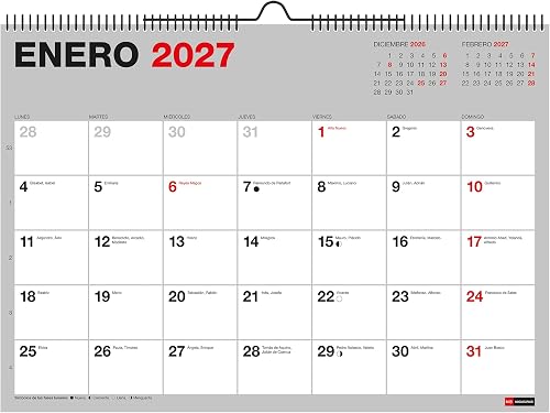 Miquelrius - Calendario 2027 de Pared A3, Español, Basic | 12 Meses, Vista Mensu