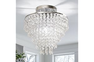 FRIXCHUR Lampadario in Cristallo da 11,8" Plafoniera da Incasso Cromata Lampadario a Gocce di Pioggia a 5 Livelli in Argento per Camera da Letto Corridoio Soggiorno, Base E26