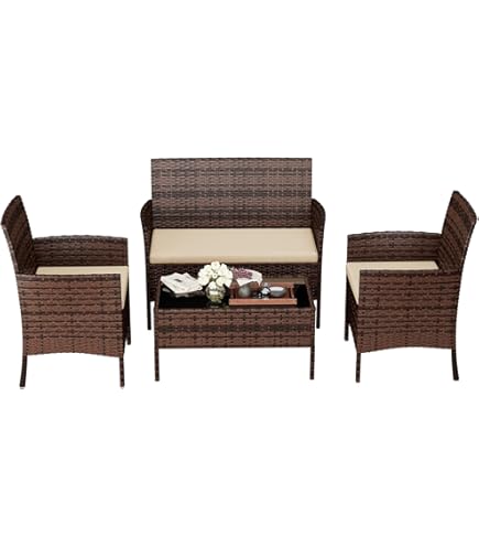 Amopatio 3-teiliges Rattan Gartenmöbel Set - Schwarz Outdoor Lounge Mit Beistelltisch