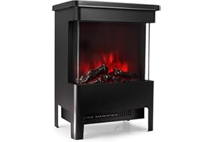 VonHaus Electric Stove Heater 1900W – Electric Fireplace – Indoor Log/Wood Burner Effect, Freestanding Fire, Portable, LED Flame, Adjustable Thermostat, Glass Panel, Black – 2 Year Warranty