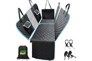 Safe Buy 6-in-1 Dog Car Seat Cover Waterproof with Mesh Viewing Window Side Flaps Dog Hammock for Car Back seat Car Seat Cover for Dogs Padded 4 Layers Universal Fit For Car Truck SUVs Dog travel