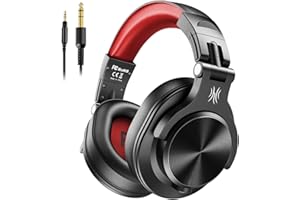 Auriculares OneOdio sobre la oreja, auriculares DJ con cable, auriculares HiFi de estudio con puerto compartido para monitor de grabación AMP de guitarra de piano e-drum (Rojo2)