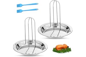 GZjiyu 2 Stück Hähnchenbräter, Vertikal Hähnchenbräter Grill Edelstahl mit 2 STK Ölpinsel Küche, Hähnchenhalter Grill für Backofen Grill Camping im Freien Kochutensilien