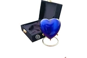 THE ANTIQUE HOUSE Urne funéraire bleue pour cendres avec boîte noire et support en laiton pour un être cher adulte et funéraire pour adultes et nourrissons