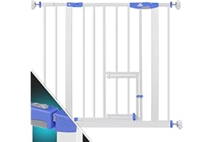 KIDIZ® Puerta de Seguridad para Puertas, Puerta para Niños, con Puerta para Perros y Gatos, sin perforación, Extensible, combinable con Mandriles en Y, giratoria, 81-94 cm - Blanco/Azul