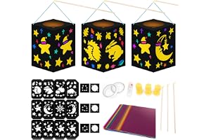 3STK lyktor pysselset måne stjärna djur ca 14 x 20 cm, lykta pyssel | Lykta hantverk st Martin i dagis procession kreativt set för unga flickor vuxna med 16 färgglada transparent papper 3 pinnar
