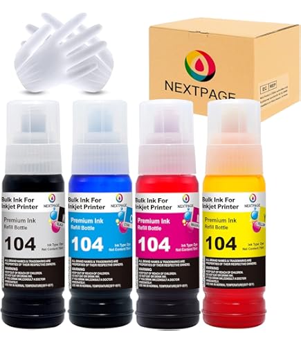 Encre E104 Compatible - Pack De 8 Flacons Pour Imprimantes Epson ET-2710, ET-2810, ET-4800 Et Autres (2 Noir, 2 Cyan, 2 Magenta, 2 Jaune)