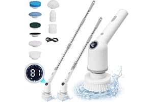 AISEELY Brosse de Nettoyage électrique, Brosse Rotative Nettoyage 9 en 1, avec 119CM Bras d'extension et 3 Vitesses Réglables, Brosse Salle de Bain Nettoyage pour Cuisine, Voiture, Carrelage