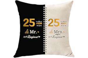 Hasodeo Regali per 25 Anni di Matrimonio Donne Uomini Nozze d'Argento Copricuscino 45x45 Divertente Cuscino Decorativo Original 25° Anniversario di Matrimonio Regalo per Coppia Mamma Papà (25)