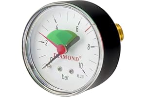 BFG Manómetro Hidráulico Horizontal, Diámetro 63mm, Rosca 1/4" BSP - Manómetro Industrial, Presión Máx. 6 Bar, Precisión Clase 2.5